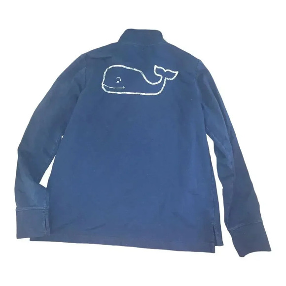 Vineyard Vines 1/4 Snap Button Pullover Mens Size M Blue Spell Out Double Sided - Picture 4 of 4